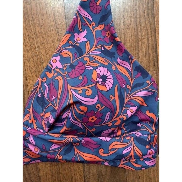 Boden Levanzo Halter Bikini Top US 16 18 Twist Blue Orange Floral Swim - Picture 2 of 11